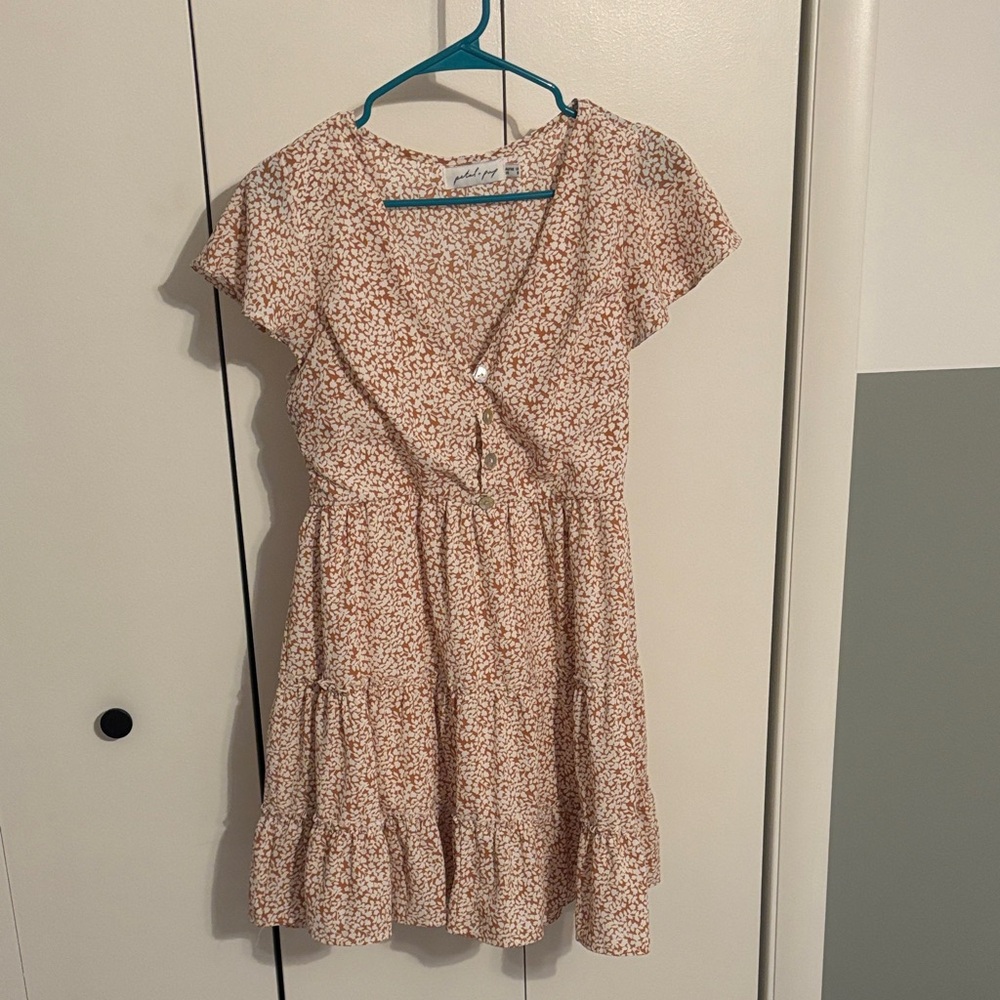 Petal & Pup Floral Mini Dress in White and Orange